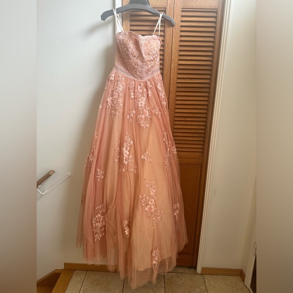 Basix Black Label Pink Strapless Floral Evening Gown Size 2 - Picture 2 of 14